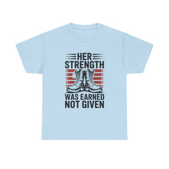 Her Strength Was Earned Not Given T-Shirt — Military Boots Patriotic Women’s Tee