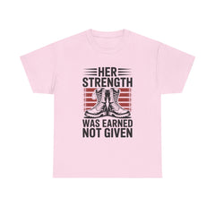 Her Strength Was Earned Not Given T-Shirt — Military Boots Patriotic Women’s Tee