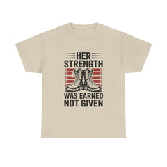 Her Strength Was Earned Not Given T-Shirt — Military Boots Patriotic Women’s Tee