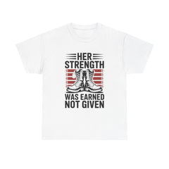 Her Strength Was Earned Not Given T-Shirt — Military Boots Patriotic Women’s Tee
